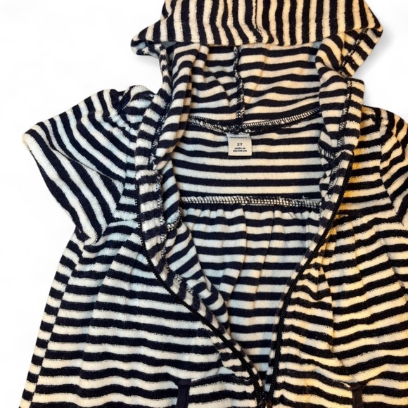 Old Navy 2T Unisex Striped Terry Cloth Coverup Beach Pool Navy & White Hooded - Picture 4 of 5